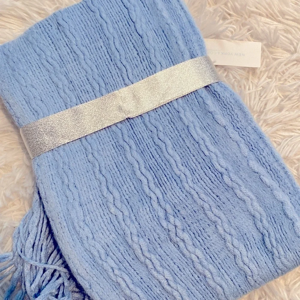 NWT New York & Company Light Blue Scarf and Gloves Set
